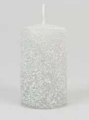 Weihnachtskerze mit Frost-Effekt 10 cm – Silber