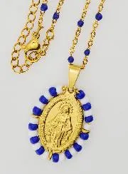 Wundertätige Medaille Blaue und Weiße Perlen + Kette mit Perlen