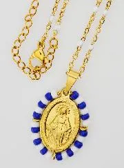 Wundertätige Medaille Blaue und Weiße Perlen + Kette mit Weißen Perlen