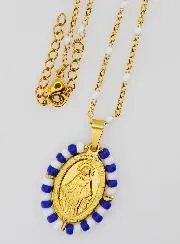 Religiöse Halskette mit Perlen und Wundertätige Medaille - Blau und Weiß