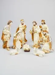 Weihnachtskrippe 9 Figuren Beige und Gold
