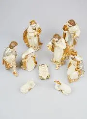Weihnachtskrippe 9 Figuren Beige und Gold