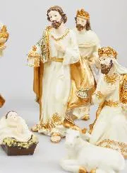 Weihnachtskrippe 9 Figuren Beige und Gold