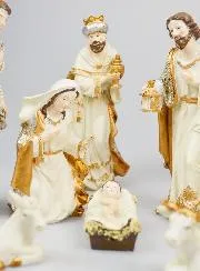 Weihnachtskrippe 9 Figuren Beige und Gold