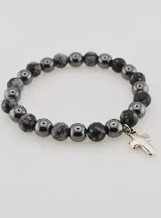 Armband mit Kreuz – Hämatit und Schneeflocken Obsidian