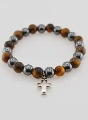 Armband mit Kreuz – Hämatit und Tigerauge
