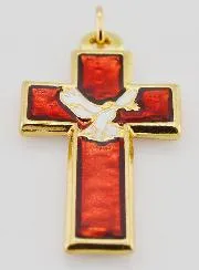 Anhänger Kreuz aus Metall und Rotem Emaille