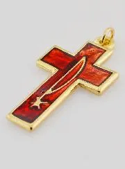 Anhänger Kreuz aus Metall und Rotem Emaille