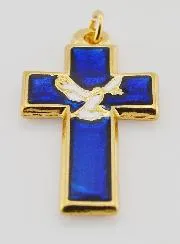 Anhänger Kreuz aus Metall und Blauem Emaille