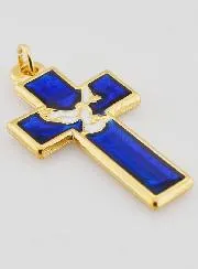 Anhänger Kreuz aus Metall und Blauem Emaille