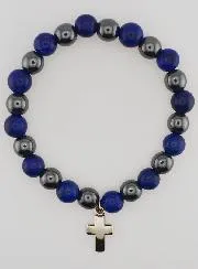 Armband mit Kreuz – Hämatit und Lapislazuli
