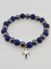 Armband mit Kreuz – Hämatit und Lapislazuli
