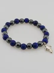 Armband mit Kreuz – Hämatit und Lapislazuli