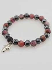 Armband mit Kreuz – Hämatit und Rhodonit