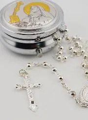 Set Rosenkranzdose Heilige Rita und Rosenkranz