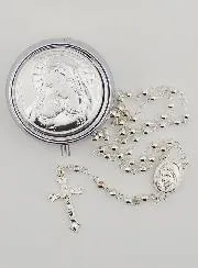 Rosenkranz und Dose Madonna mit Kind