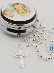 Rosenkranzdose Schutzengel und Rosenkranz