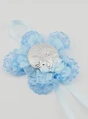 Taufgeschenk – Medaillon für Babywiege Blaue Blume – Schutzengel