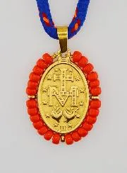 Halskette Kordel Wunderbare Medaille und Rote Perlen