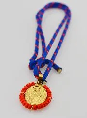 Halskette Kordel Wunderbare Medaille und Rote Perlen