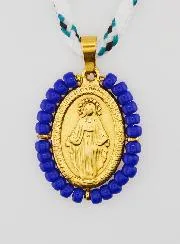 Wundertätige Medaille Blaue Perlen und Kordel