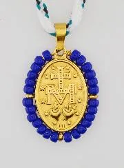 Wundertätige Medaille Blaue Perlen und Kordel