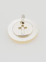 Anhänger Münze Silber und Perlmutt – Kreuz