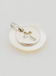 Anhänger Münze Silber und Perlmutt – Kreuz