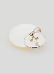 Anhänger Münze Silber und Perlmutt – Kreuz