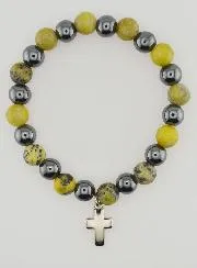 Armband mit Kreuz – Hämatit und Serpentin