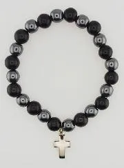 Armband mit Kreuz – Hämatit und Goldener Obsidian