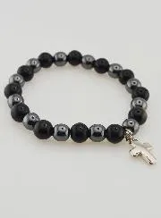 Armband mit Kreuz – Hämatit und Goldener Obsidian