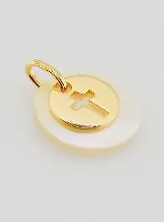 Anhänger Münze Vergoldet mit Perlmutt – Kreuz