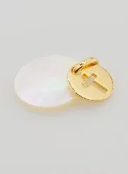 Anhänger Münze Vergoldet mit Perlmutt – Kreuz