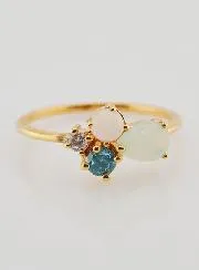 Vergoldeter Ring Zirkonia und Blauer Achat – Größe 58