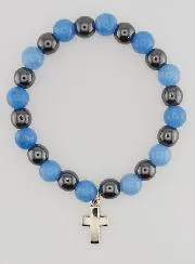 Religiöses Armband mit Kreuz – Hämatit und Angelit