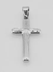 Anhänger Gestreiftes Kreuz aus Silberfarbenem Edelstahl - 35mm
