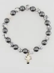 Religiöses Armband mit Kreuz - Hämatit und Howlith