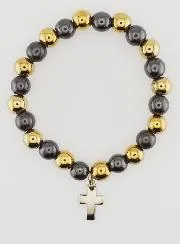 Religiöses Armband mit Kreuz - Hämatit und Pyrit