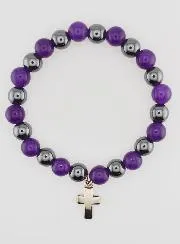 Religiöses Armband mit Kreuz - Hämatit und Amethyst