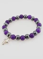 Religiöses Armband mit Kreuz - Hämatit und Amethyst
