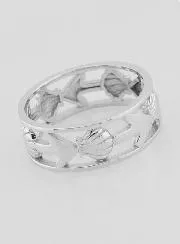 Silber Ring Durchbrochen mit Muschel und Anker - Grösse 54