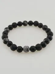 Armband Obsidian, Schwarzer Onyx und Lavastein
