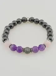 Armband mit Hämatit, Amethyst, Labradorit, Quarz - 8mm