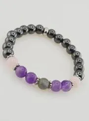 Armband mit Hämatit, Amethyst, Labradorit, Quarz - 8mm