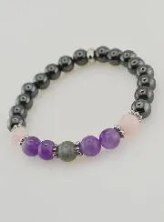 Armband mit Hämatit, Amethyst, Labradorit, Quarz - 8mm