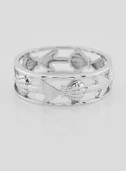 Silber Ring Durchbrochen mit Muschel und Anker - Grösse 62