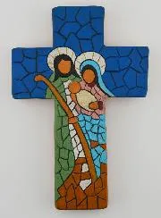 Keramikkreuz Heilige Familie Blau - 15cm