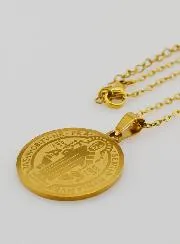 Religiöse Halskette Medaille des Heiligen Benedikt - Goldfarben