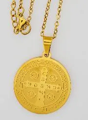 Religiöse Halskette Medaille des Heiligen Benedikt - Goldfarben